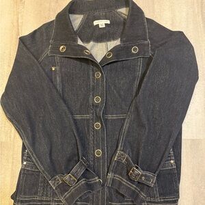 Coldwater Creek Navy Jean Jacket with Brass Details